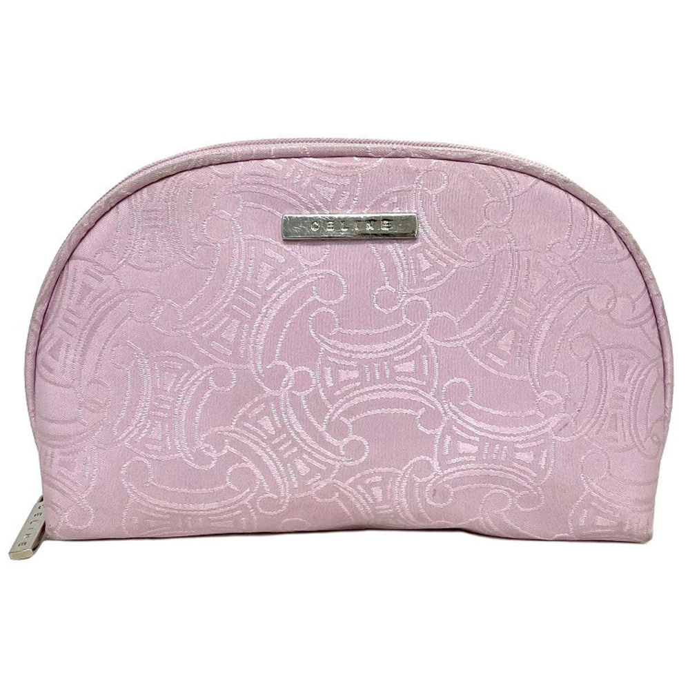 Celine Triomphe Canvas Pouch All Over Case Cosmetic Makeup Pink